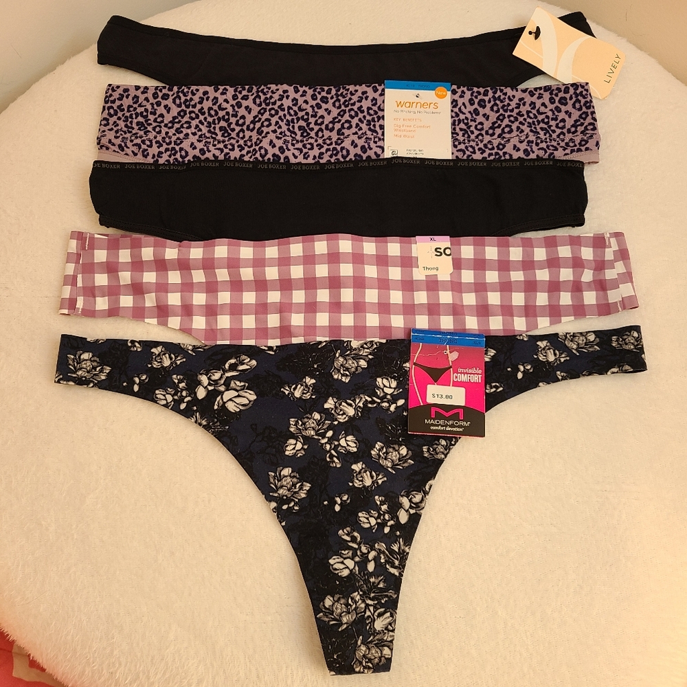 5 Pairs Assorted Soft Seamless Cotton Nylon Thong Panties Size XL